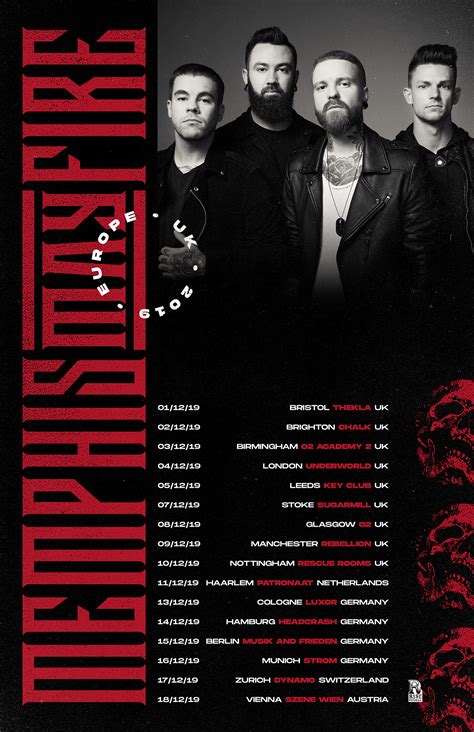 Memphis may fire tour - Memphis May Fire Tour Dates will be displayed below for any announced 2024 Memphis May Fire tour dates. For all available tickets and to find shows near you, scroll to the listings at the top of this page. DATE. CITY. VENUE. LOWEST PRICE. 04/19/2024. Pensacola, FL. Vinyl Music Hall. $45. 04/20/2024.